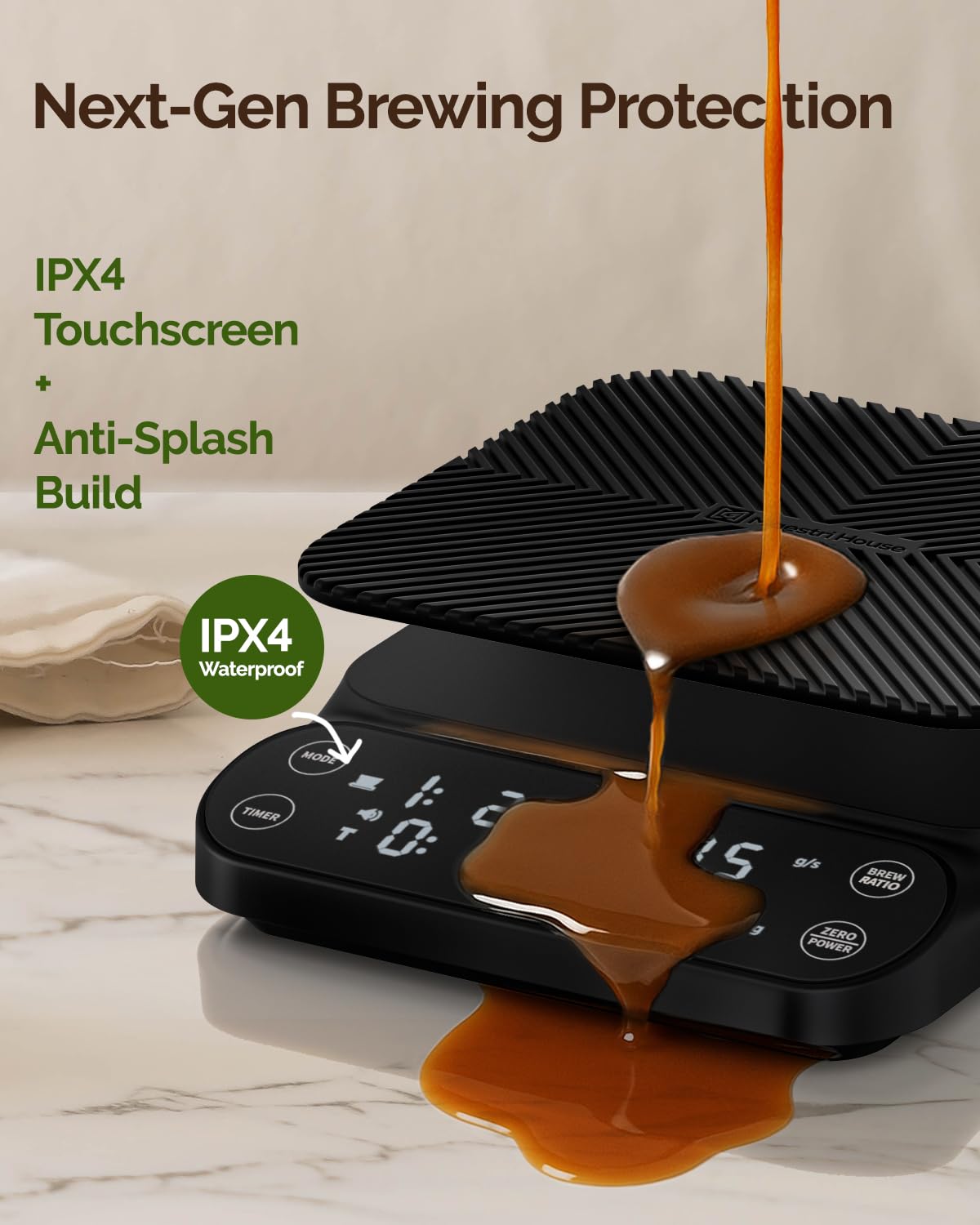 Báscula de café S3 con temporizador, báscula digital recargable de 6.6 lbs/0.00 oz, 3 modos de preparación, relaciones ajustables y pantalla de caudal, grado barista para vertido 6