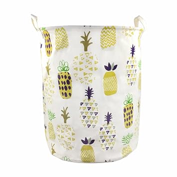 Orino 19 x 16.5 Inches Extra Large Canvas Fabric Folding Storage bin with Handle Waterproof Home Decor Laundry Hamper Organize Pineapple Storage Baskets for Dirty Clothes, Toy Yellow