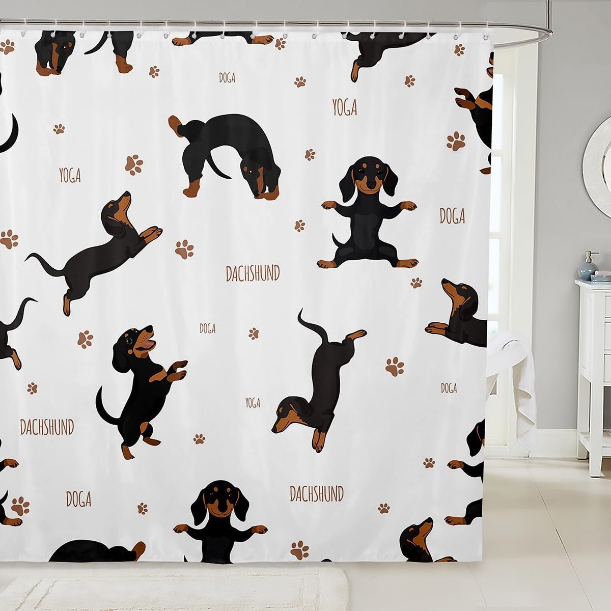 Feelyou Sausage Dog Bath Curtain Dachshund Shower Curtain for Kids TeensWaterproof Puppy Dog Bathroom Shower Curtain Set Kawaii Pet Brown Kids Bathroom Accessories 72"x78"