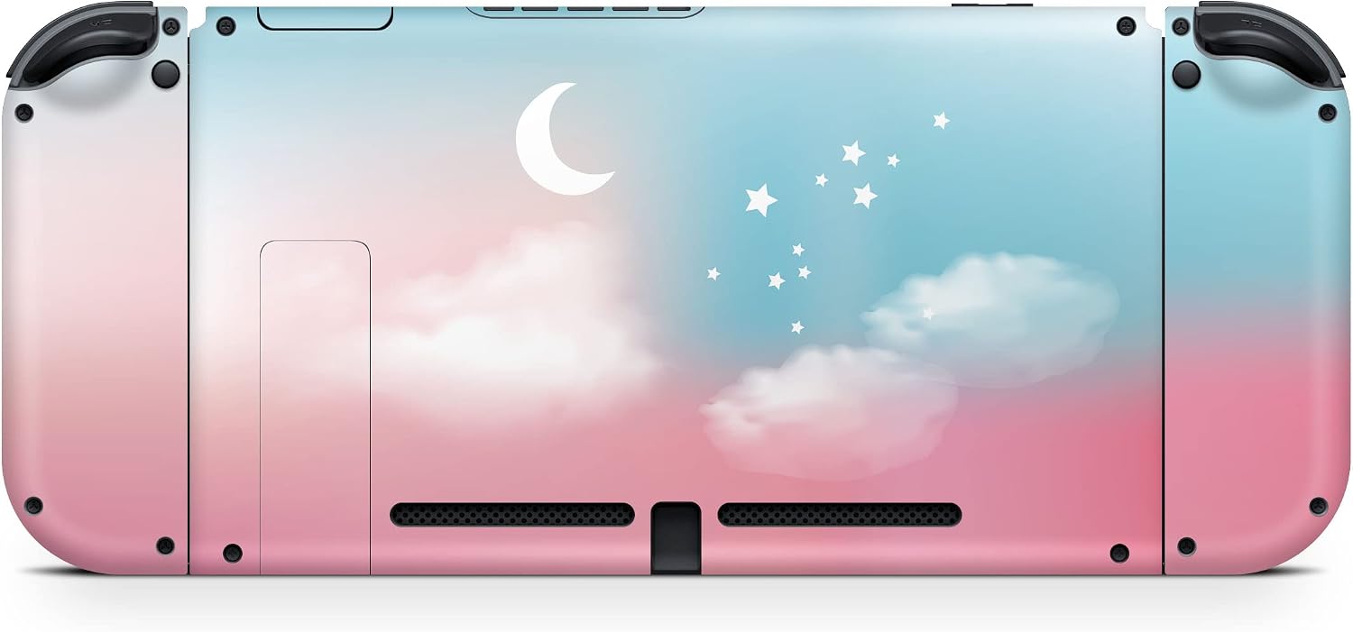 TACKY DESIGN Clouds Skin Compatible with Nintendo Switch, Blue Pastel Starry Sky Skin Wrap Cover, Premium Vinyl 3M Full Wrap Decal (Pink Sky)