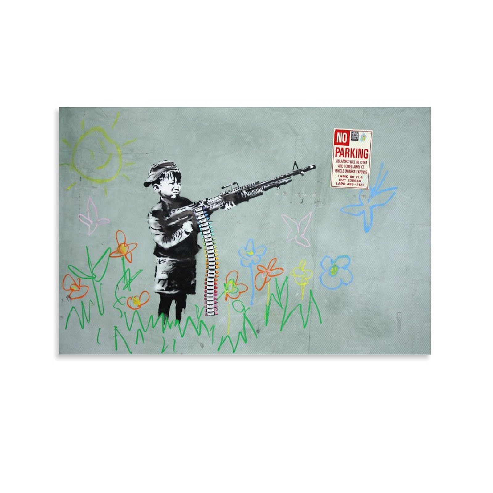 バンクシー Banksy アート クレヨンシューター 壁掛け 額入 油絵