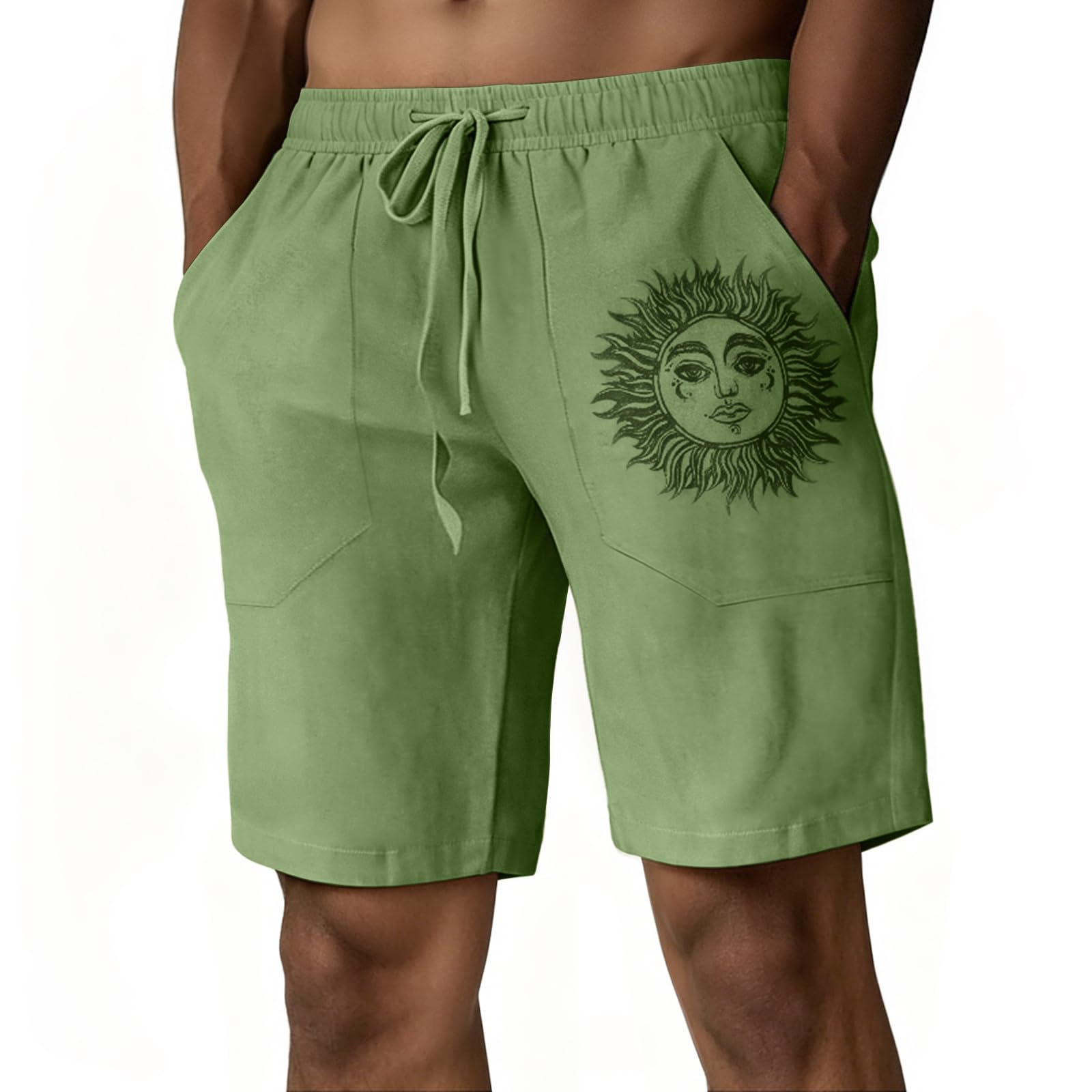 Puimentiua Leinenhose Herren Kurz,Sommer Leinen Shorts,Kurze Hosen,Loose Fit Sommerhose mit Tunnelzug und Taschen (S-3XL)