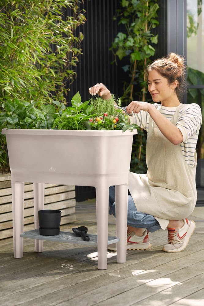 Elho Noa Grow Table 80 - Jardinera por Cultívalo tú Mismo - Ø 78.5 x H 34.2 cm - Warm Grey