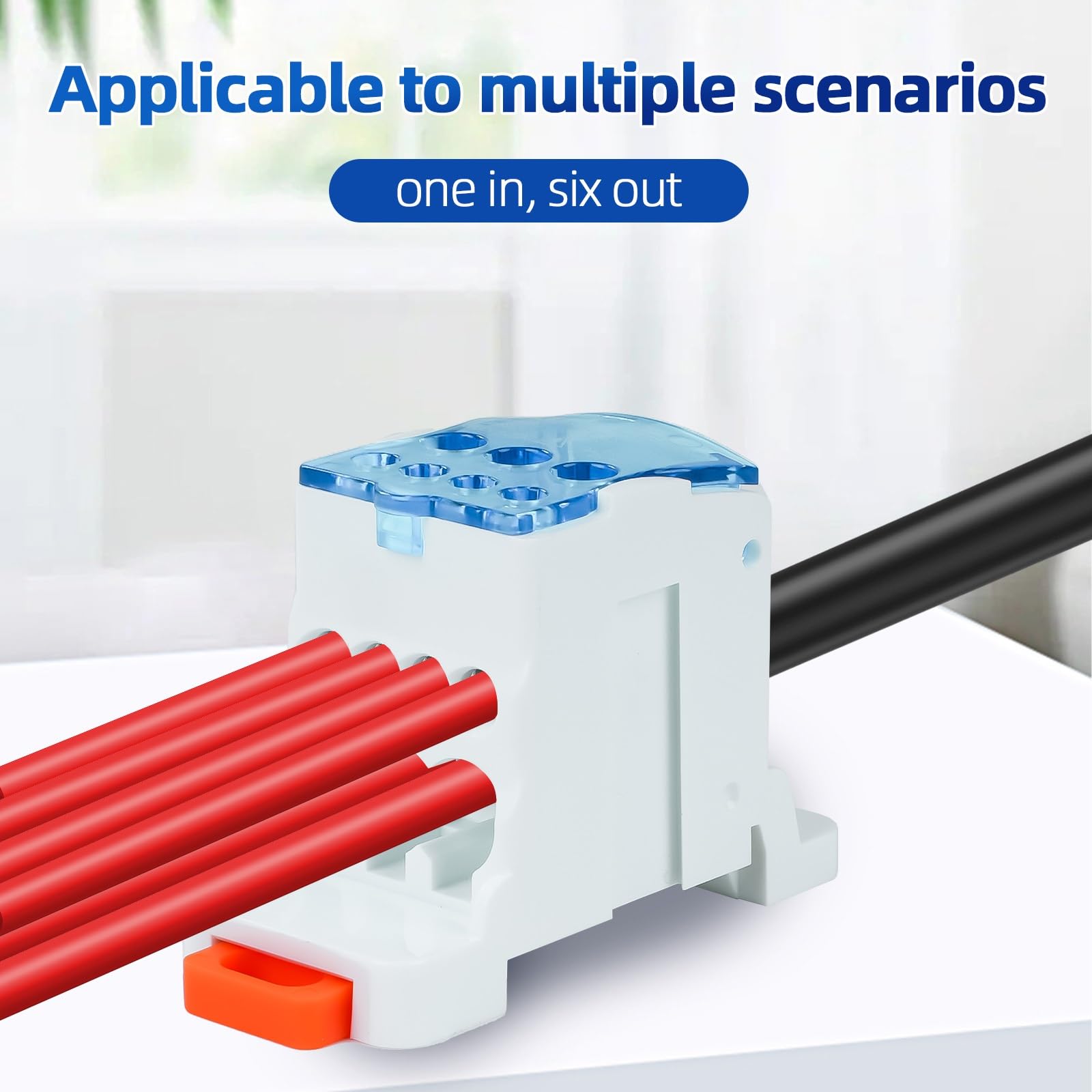 Jadeshay Terminal Block Distribution Box, 7-Pole, Blue, Screw Connector, Nylon, DIN Rail Mount, 80A, 1000V AC/DC - Image 3