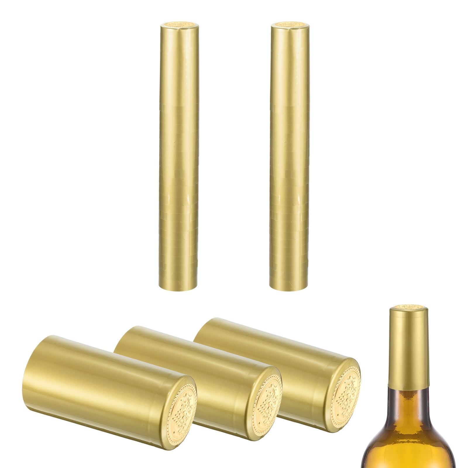 sourcing map 50 capsule termorestringenti in PVC, 1,2 x 2,4 capsule per bottiglie di vino termoretraibili per bottiglie di vino, cantine e cucina domestica, uva dorata/oro
