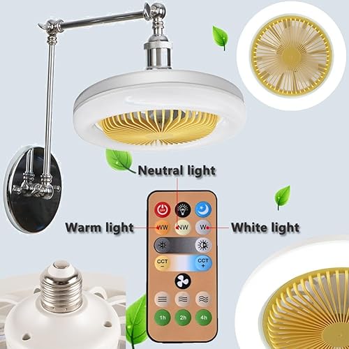 Miniatura 3 de Awsinil Lámpara de pared industrial con bombilla de ventilador de zócalo, aplique de ventilador ajustable de 3 velocidades sin aspas, iluminación