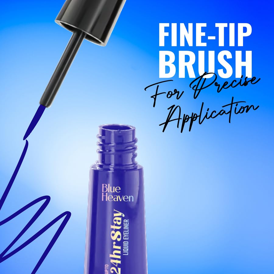 Image of Blue Heaven 24hr Stay Liquid Eyeliner Waterproof Smudge Proof | Quick Dry, Fine-Tip Brush for Precision | Long-Lasting Eye Liner for Women | Electric Blue | 3ml