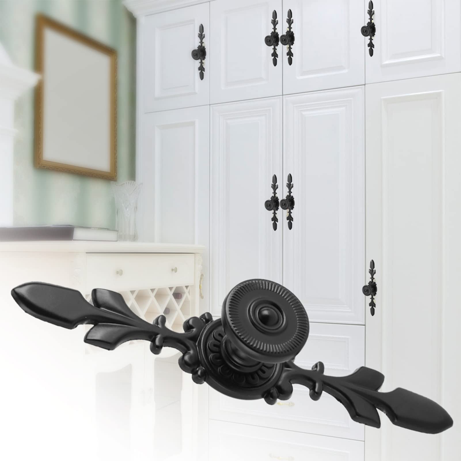 Segutage Vintage Style Pull Handle Door Knob, 4 pcs Vintage Classic Cabinet Handle Drawer Knob 4.72inch Antique Zinc Alloy Door Knobs Home Furniture (Black)