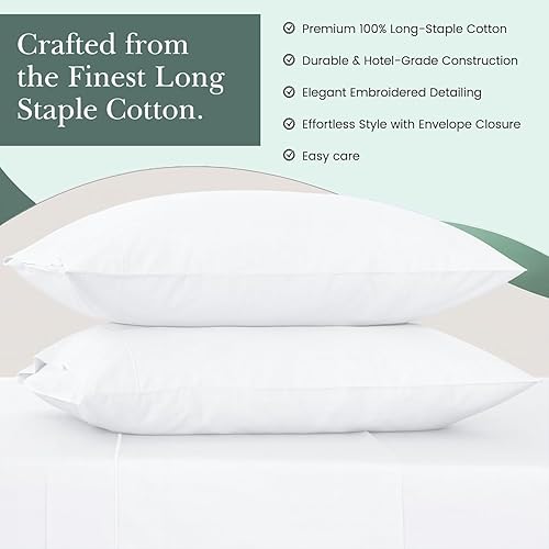 Miniatura 5 de Feather & Stitch - Juego de 2 fundas de almohada estándar de 100 % algodón, 500 hilos, fundas de almohada suaves con cierre tipo sobre, suaves y
