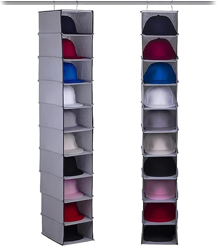 GRANDAN Perchero para sombreros organizador colgante de 10 estantes para gorras de béisbol soporte fácil para sombreros con ganchos de metal