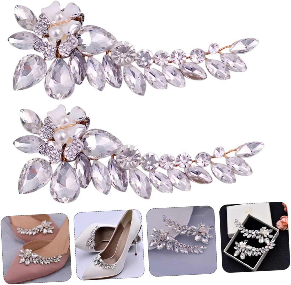 Veemoon 1pair Bridal Shoe Buckles Decorative Shoe Buttons for Wedding Rhinestones for Accessories