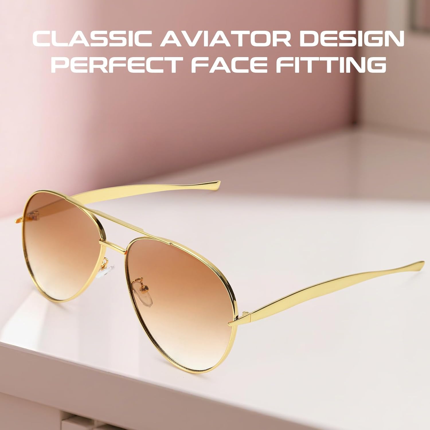 SODQW Gold Aviator Sunglasses for Women Men Trendy Designer Metal Sun Glasses with UV400 Metal Frame Ladies Shades - Image 6