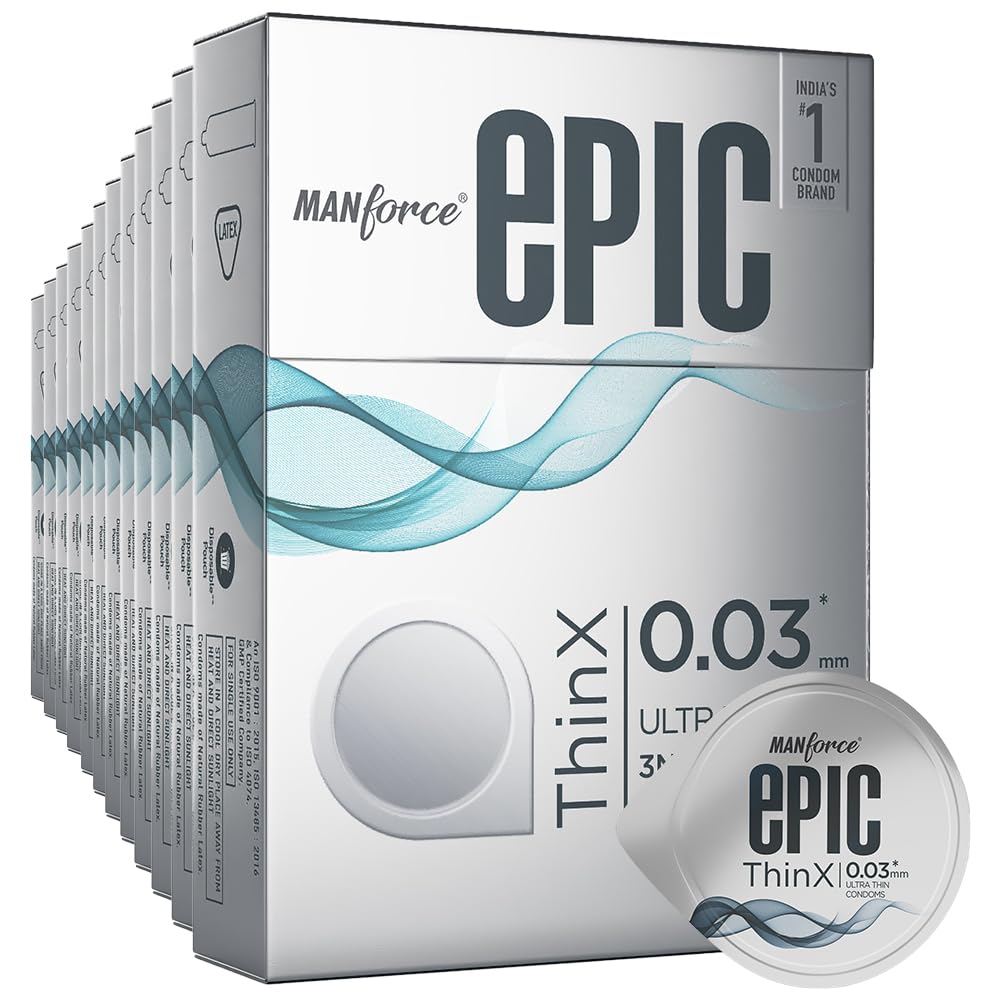 Manforce Epic ThinX Ultra Thin Condoms for Men - 3 Count| 0.03mm| Vegan| No Harsh Chemicals| With Disposable Pouch| Easy Peel Pack x Pack of 12-picture-17