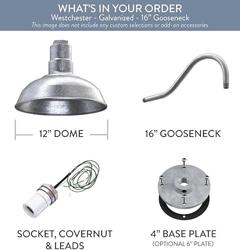 Miniatura 6 de Steel Lighting Co. Westchester - Luz de granero Montaje en pared al aire libre Cúpula de 12 pulgadas Cuello de cisne de 16 pulgadas Luz de acero