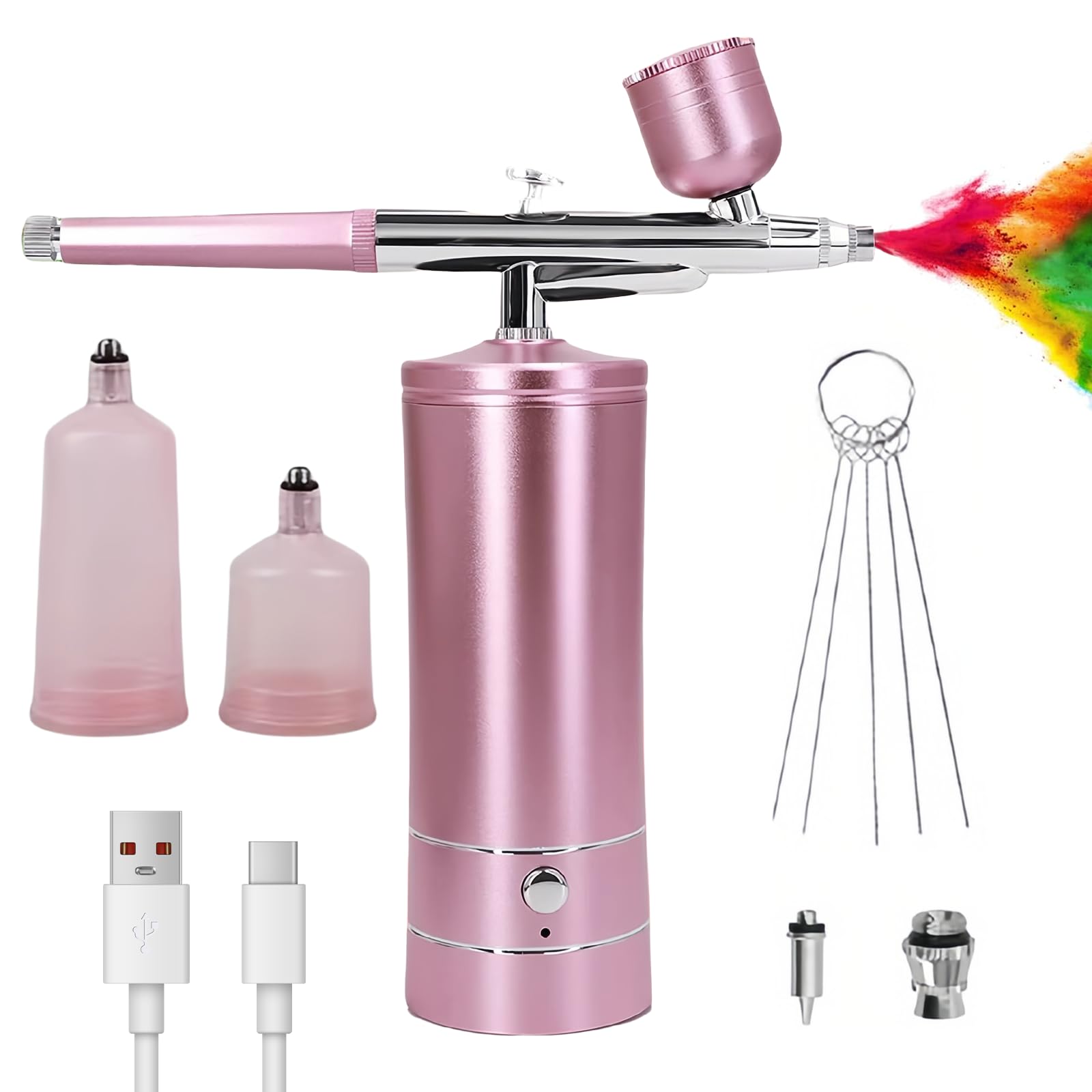 AirBrush Set with Compressor: Multi Function Handheld Airbrush Gun, Portable Rechargeable Airbrush for Nail Design, Cake Decoration, Makeup, Tattoo Modeling, Model Colouring (Pink)-image-38