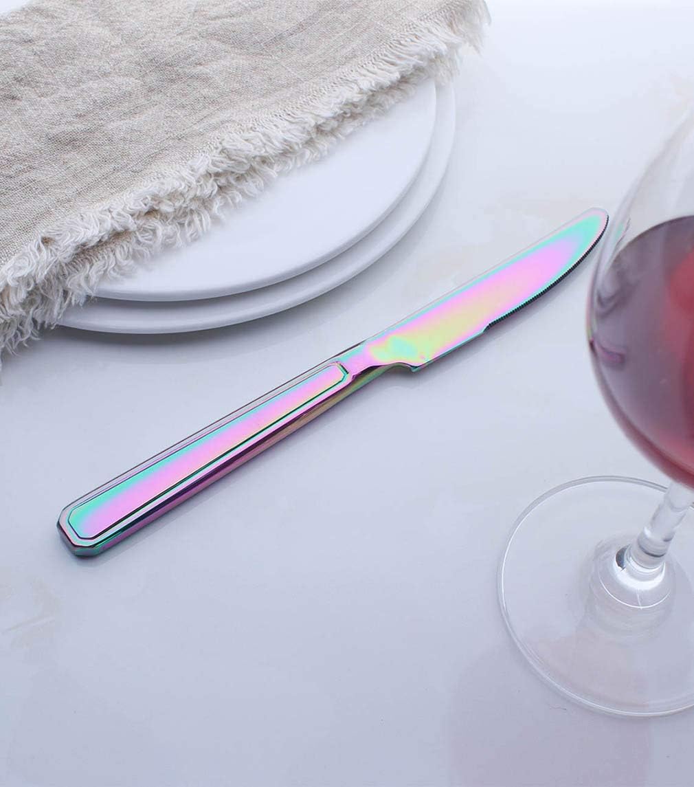 Frее Shірріng 🛒 Onlycooker Dinner Knife Set Rainbow Flatware Stainless Steel 9.2 Inch Heavy Duty Colorful Serrated Table Knives Service for 6 Multicolor Plated Silverware for Home Kitchen Dinnerware Mirror Polished Tор Rаtеd Onlycooker Dinner Knife Set Rainbow Flatware Stainless Steel 9.2 Inch Heavy Duty Colorful Serrated Table Knives Service for 6 Multicolor Plated Silverware for Home Kitchen Dinnerware Mirror Polished