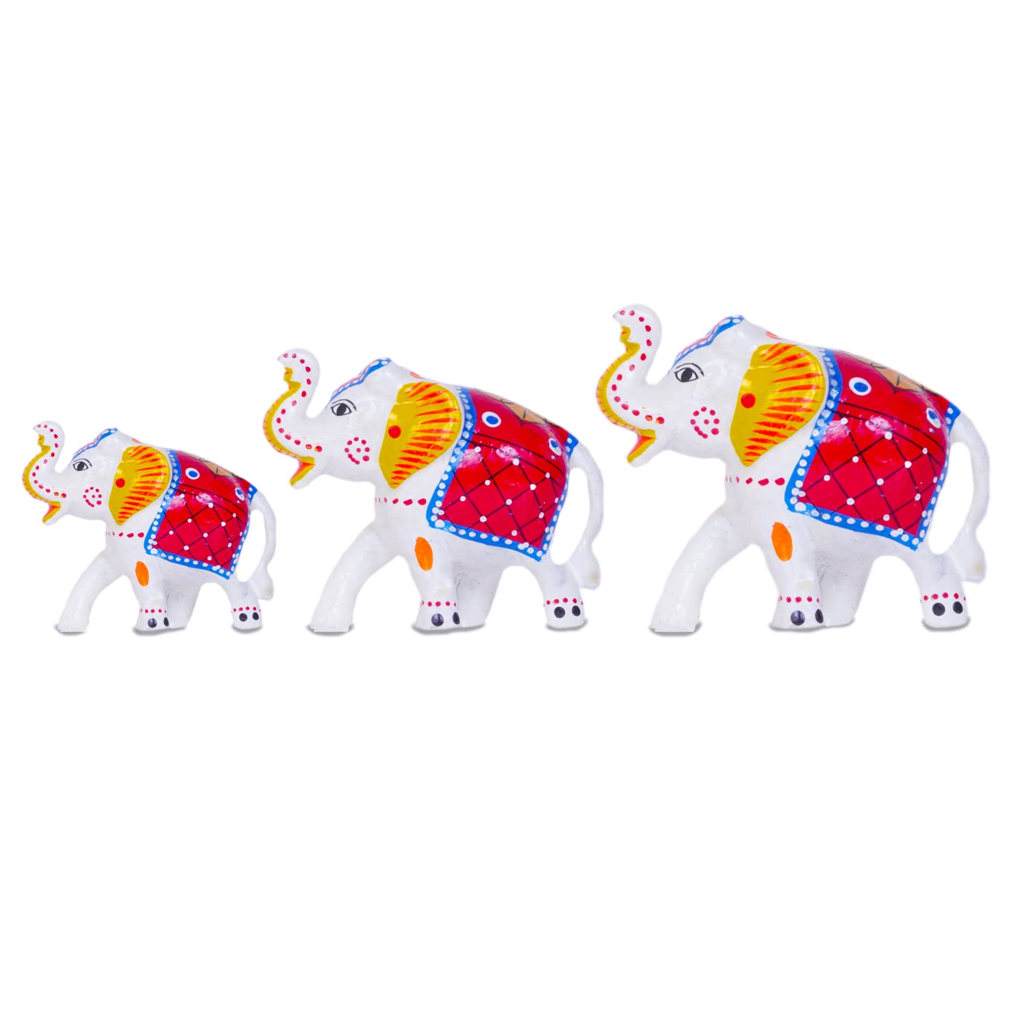 JAISHREE Craft Home Décor Paper Mache Handicraft Elephant Showpiece - Hand Painted Elephant Figurine 3 Piece - White