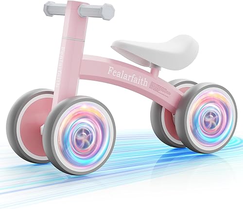 Bicicleta de equilibrio de bebé para niños de 1 año, primera bicicleta para niños pequeños con 4 ruedas de iluminación coloridas, bicicleta de