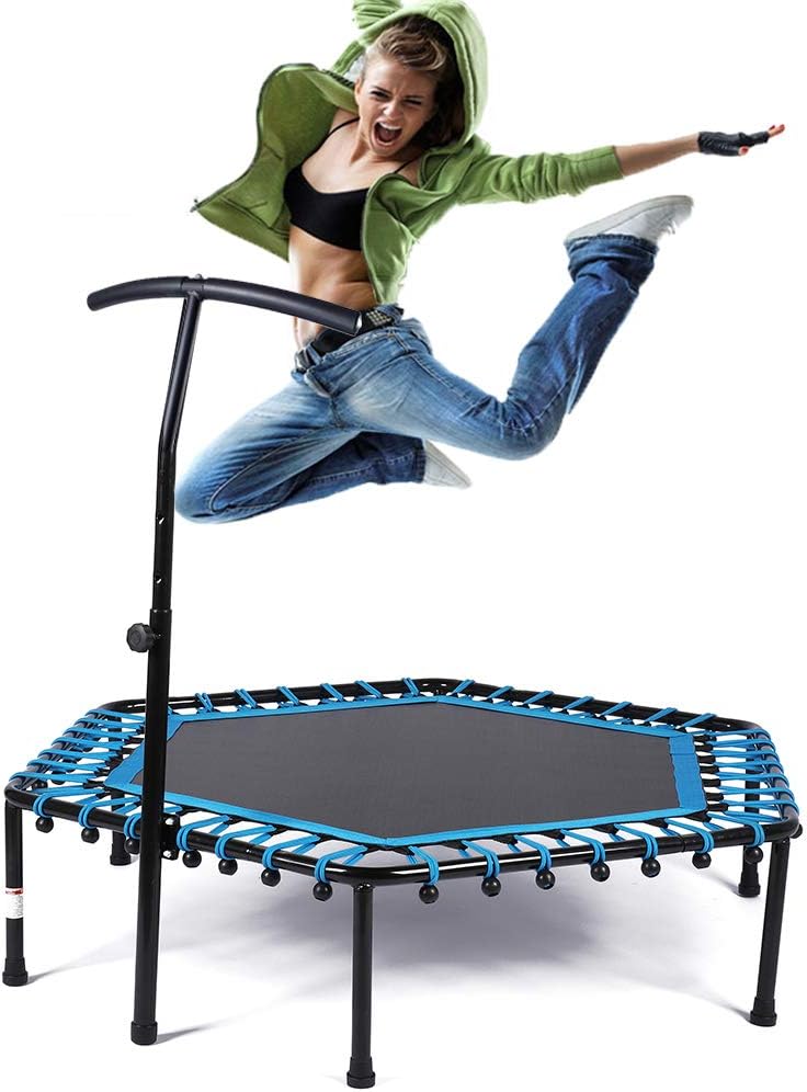 Trampoline 50'' Mini Indoor Kids Adults Trampolines with Handle Bungees Cord, Best Urban Cardio Workout Home Trainer