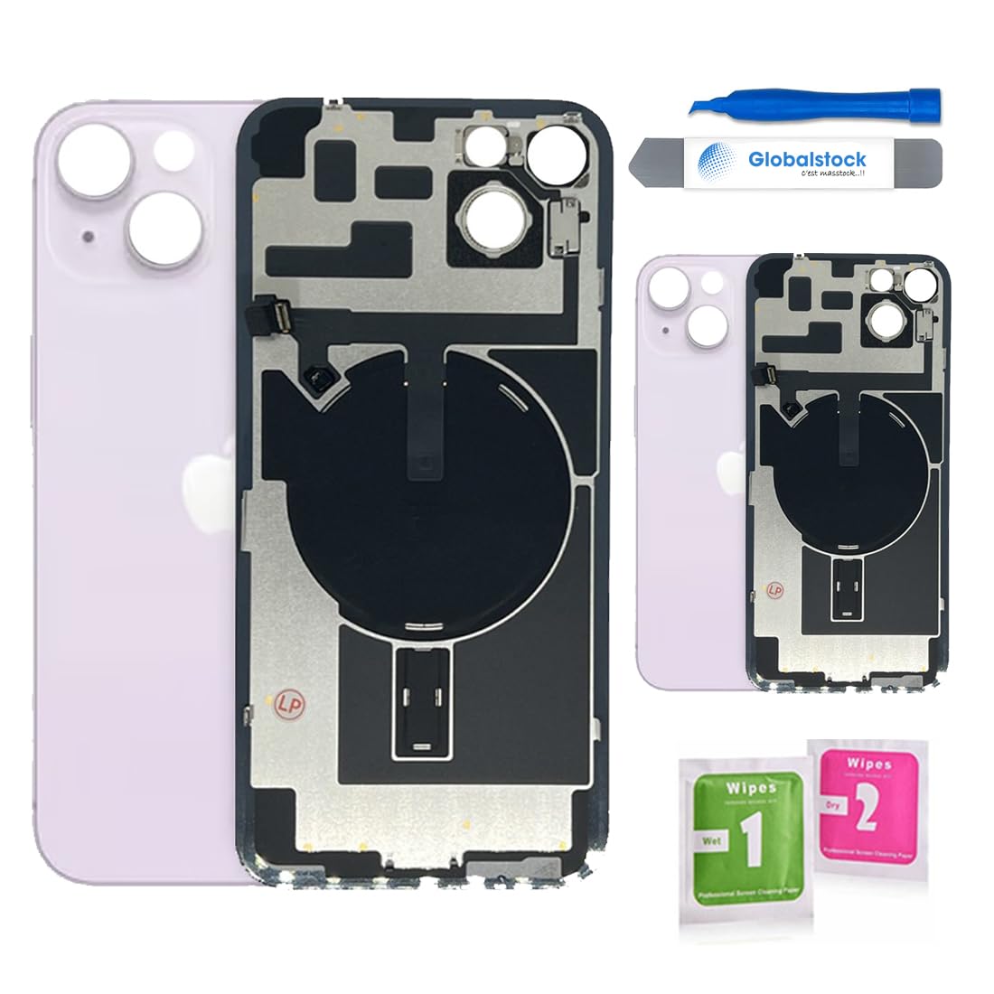 Vitre Arrière de Remplacement pour iPhone 14 Plus – Couverture Violet avec Adhésif, Kit Outils Inclus, Support & NFC
