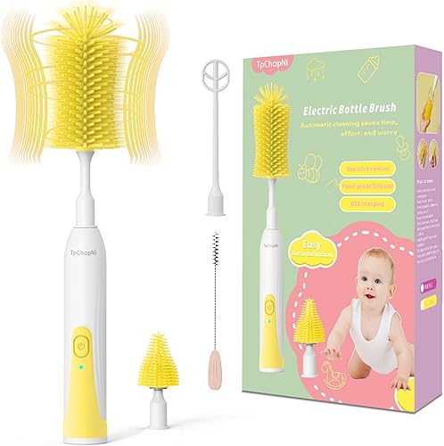 Miniatura 3 de TpChapNi Limpiador eléctrico de cepillo para botellas, juego de limpiador eléctrico de cepillos para biberones, recargable con botella de agua de