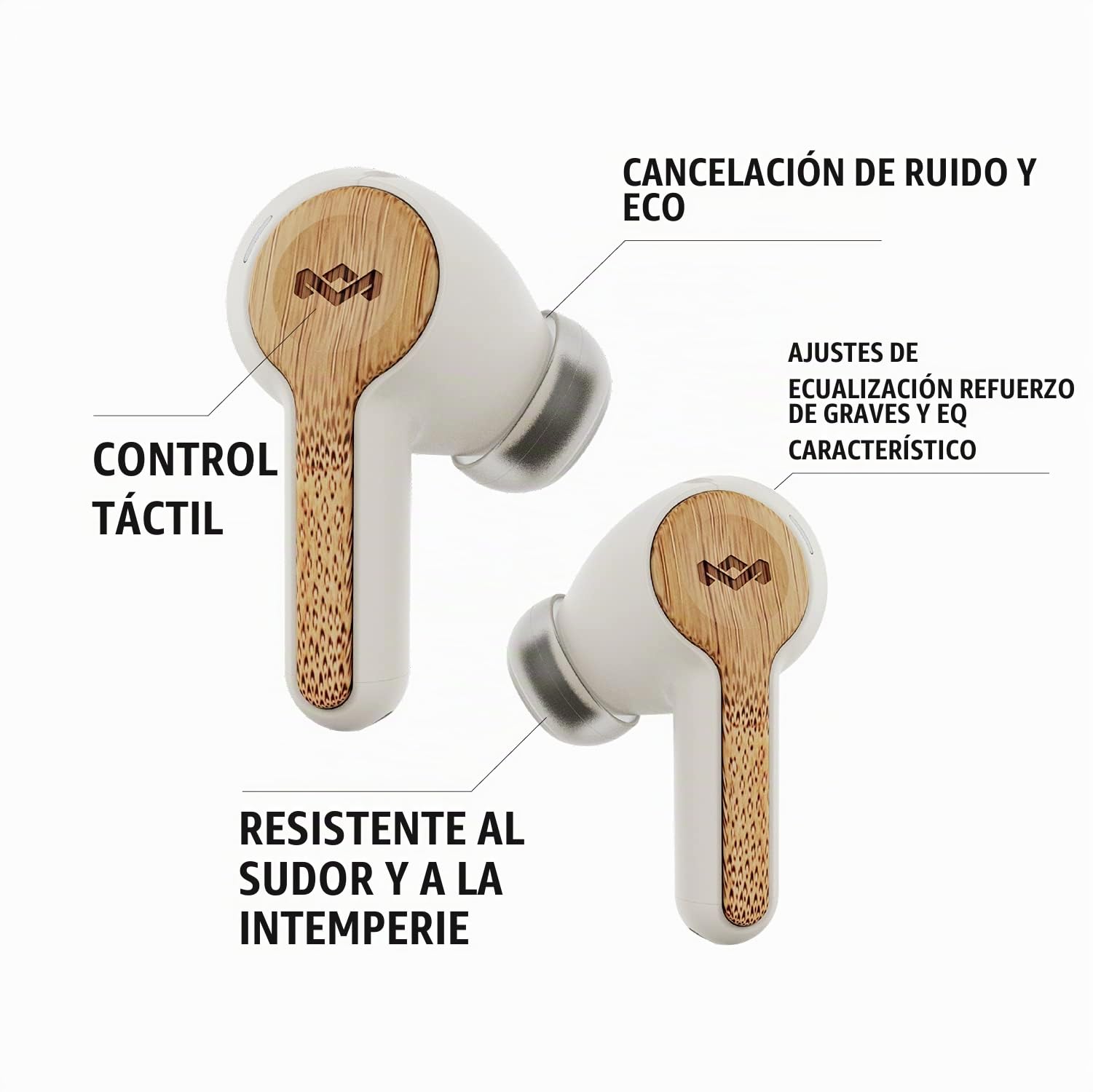 Marley Rebel Earbuds - Funciones de Audio inalámbricas, Recargables y Control táctil, 30 Horas de Tiempo de Reproducción con Estuche Elegante y portátil, Cream
