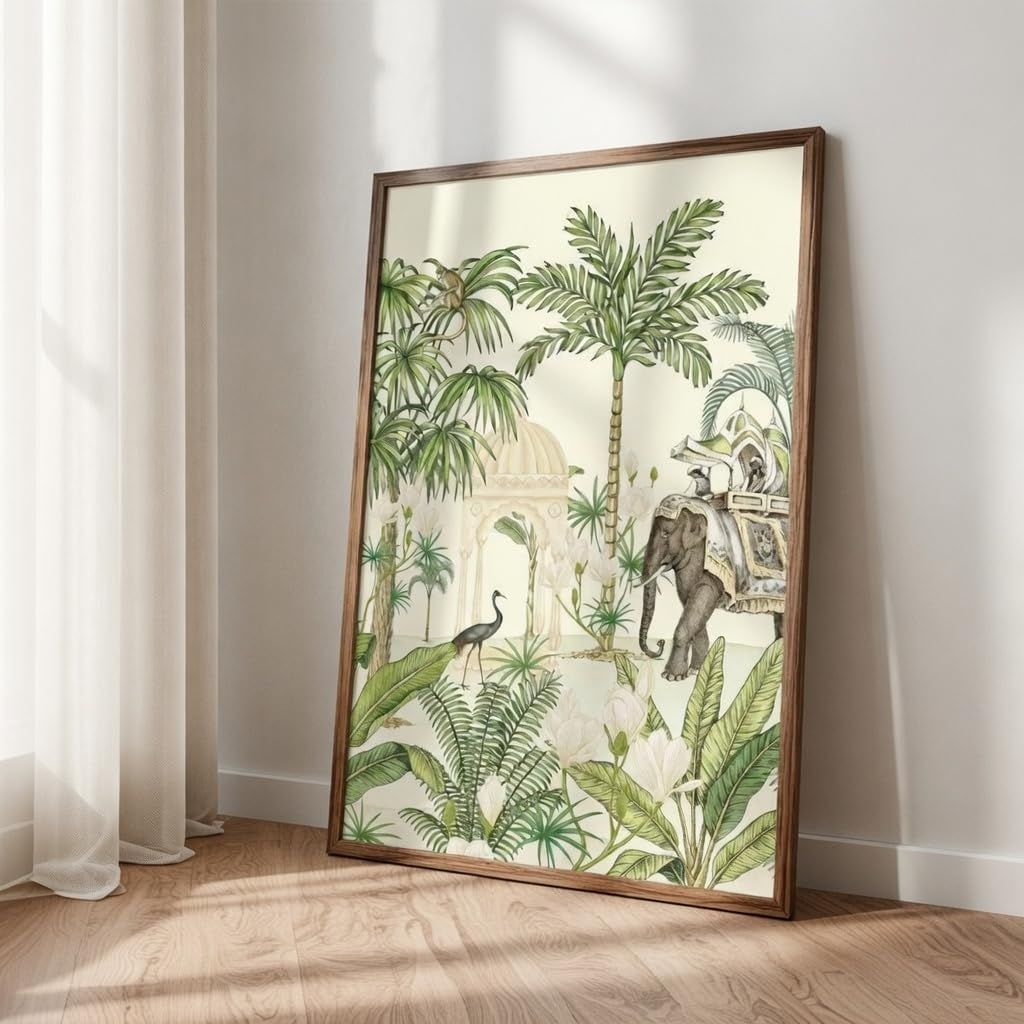 Livin'luxe Tropical Elephant Palace Wall Art with Wooden Frame | Vintage Botanical Jungle HD UV Laminated Print on MDF | Elegant Nature Decor for Living Room Bedroom Office 13.5 x 19.5 Inch-image-44