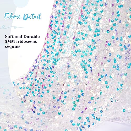 White Table Runner: 25x120 Inches Long 10FT - Iridescent Sequin Table Runner Glitter Fabric for Party Boho Wedding Summer Mermaid Birthday Decorations