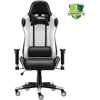 Amazon Com Jl Comfurni Gaming Chair Office Chair Racing Style Ergonomic Swivel Computer Chairs Adjustable Height Reclining High Back With Lumbar Cushion Headrest Leather Desk Chair White Kitchen Dining