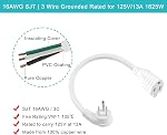 [2PACK] White Flat Plug Short Power Extension Cord - 8inch Low Profile Flat Plug 3 Prong Grounded Indoor Extension Cord, Rated for 13AMP,16AWG Heavy Duty Electrical Extension Cord with Flat Head