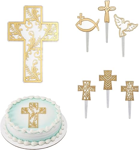 Miniatura 1 de Oasis Supply, Juego de pastel religioso, Pascua, comuniones, confirmaciones, bautizos, 24 selecciones de cupcakes cruzados