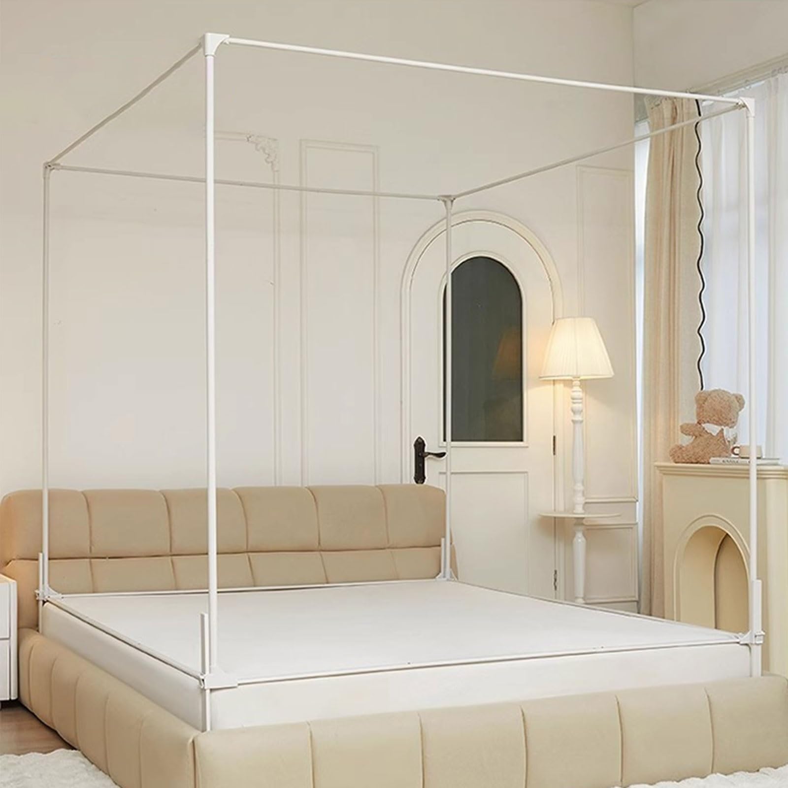 Moskitonetz Bett Höhenverstellbar mit Ständer Babybett Kinderzimmer Mückennetz mit Reißverschluss Spannbettlaken Behoben 360° Insektennetz Feinmaschiges Moskitonetz für Reisen Indoor & Outdoor