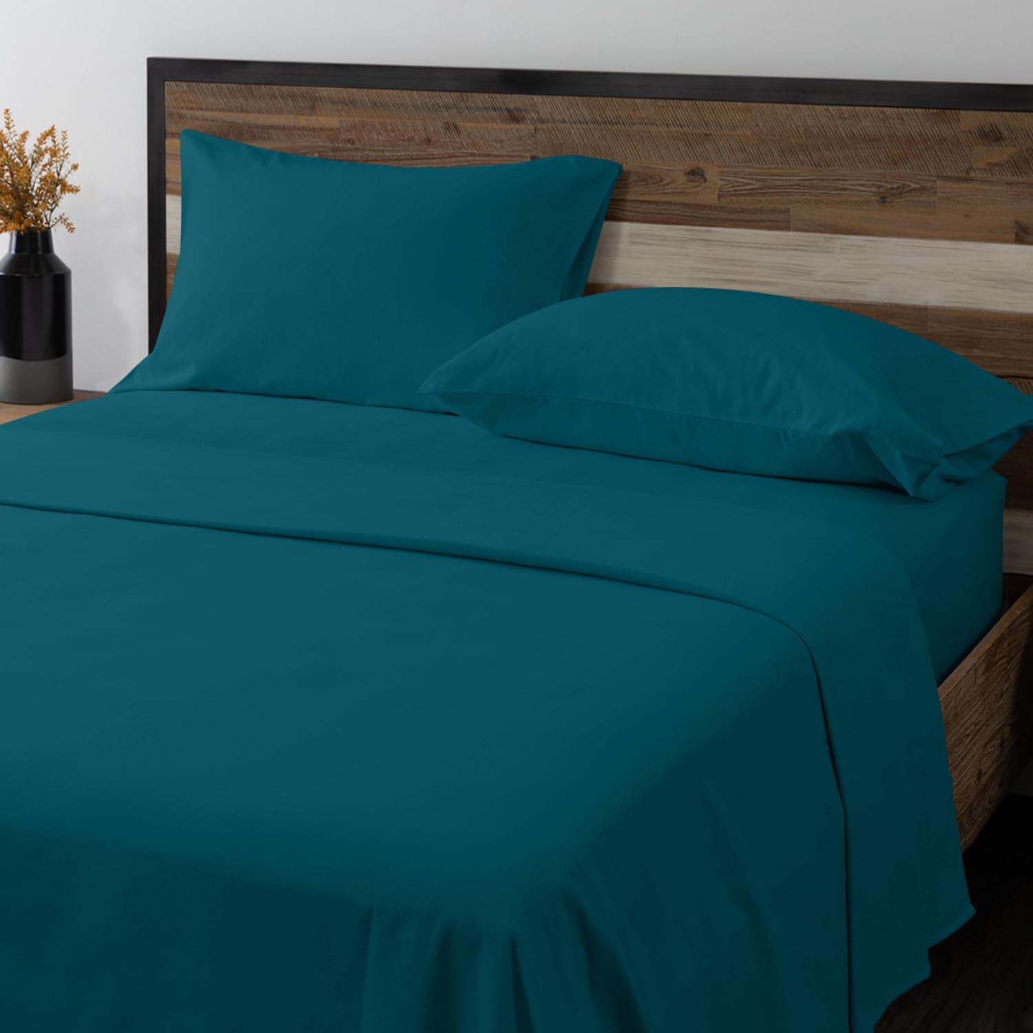 GC GAVENO CAVAILIA Flannel Sheet Set Double Bed, 100% Brushed Cotton Fitted Sheet, Flat Sheets Double With Matching Pillowcases, Thermal Plain Dyed Bed Sheets Double, Teal