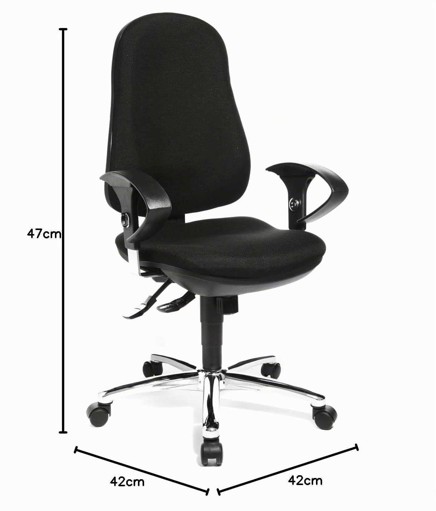 Topstar Support SY Sedia Girevole per Ufficio, Braccioli Regolabili in Altezza, Rivestimento in Tessuto Nero