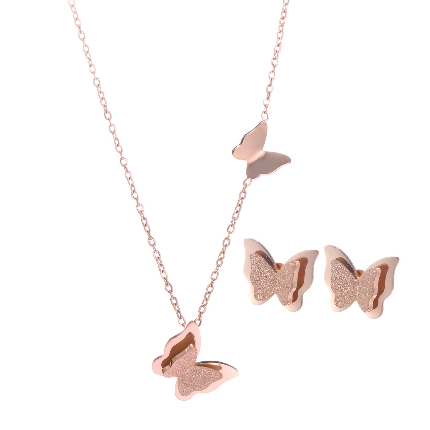 SAKAIPAButterfly Pendant Necklace Titanium Stainless Steel Golded/Silver/Rose Gold Plated Tiny Butterfly Charm Necklace for Women Girls
