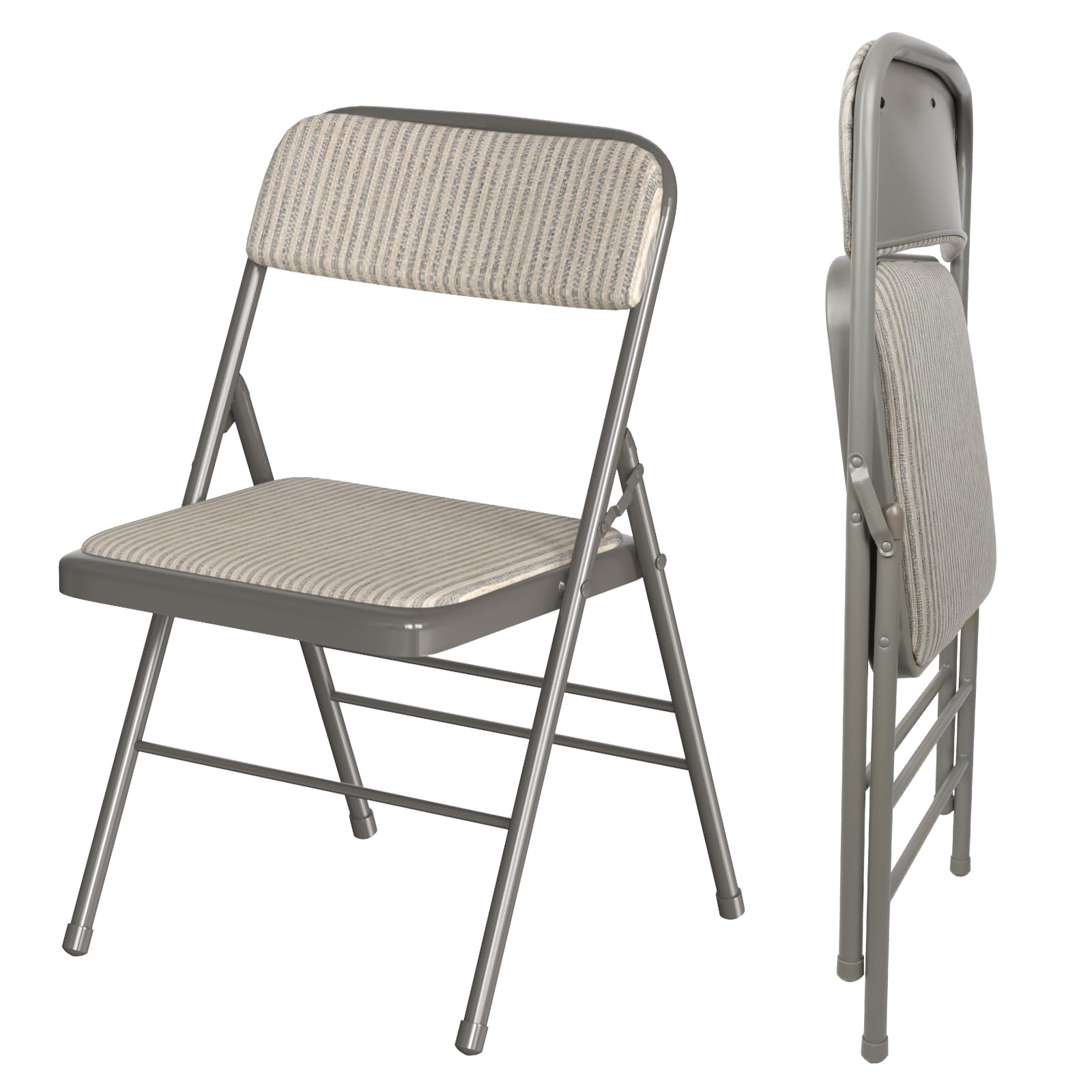 Set 2 Sedie Pieghevoli Salvaspazio con Imbottitura per Interno ed Esterno | Sedia Pieghevole a Righe Impilabile in Acciaio per Casa Ufficio campeggio Festa ed Eventi, Dotato di Tappetino Antiscivolo