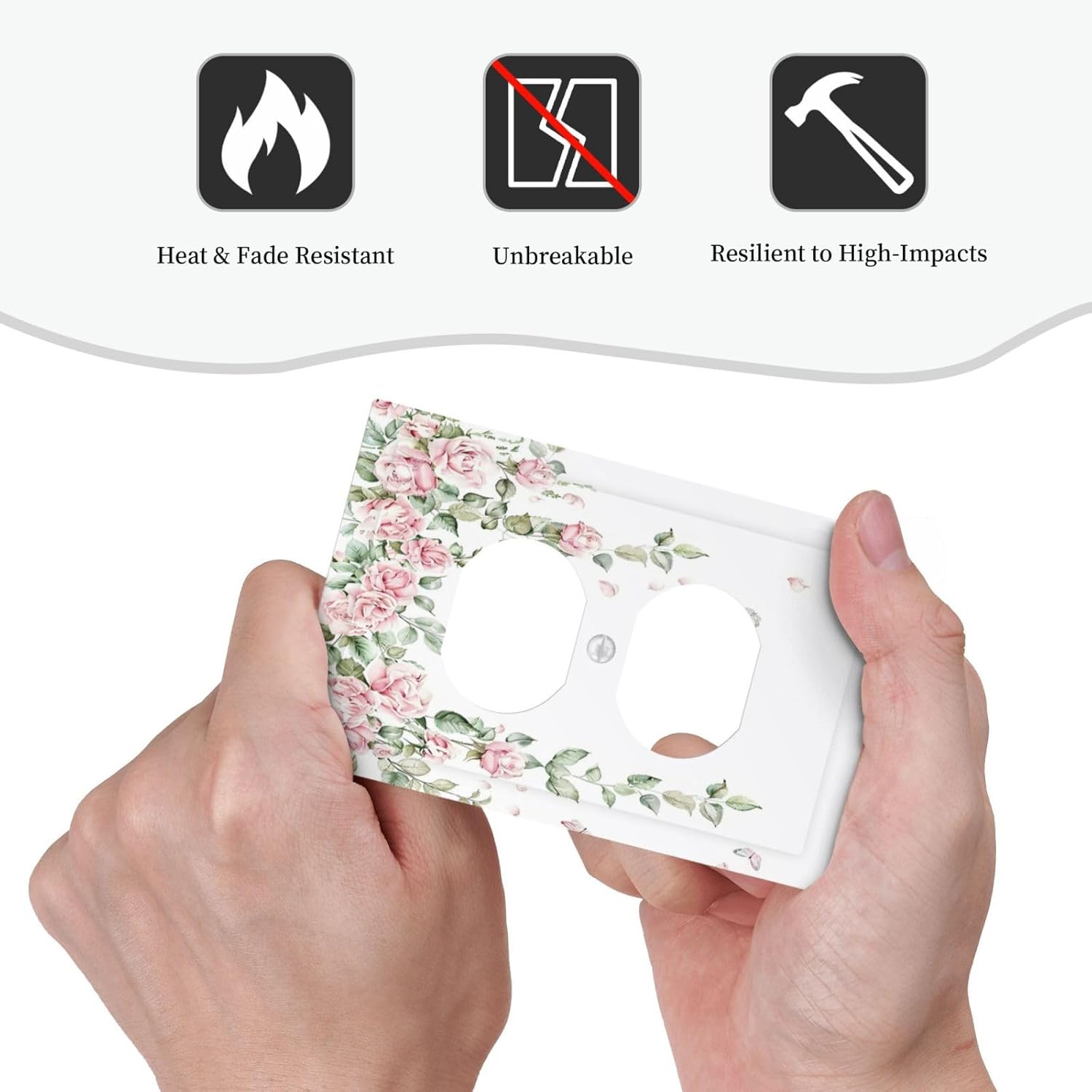 Outlet Covers Pink Rose Flower Watercolor Floral Plant 1 Gang Duplex Light Switch Cover Decorative Switch Plates Electrical Receptacle Faceplate Wall Plate for Bed Room living Room Decor