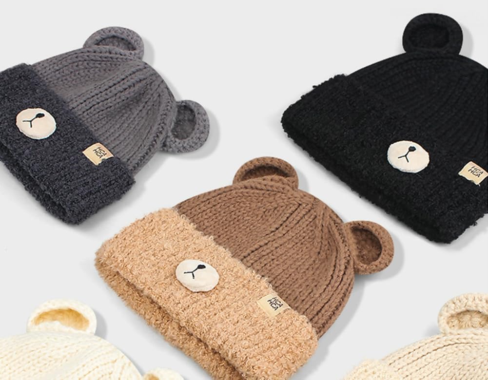 Crochet Beanie Bear Ear Cute Shape Knitted Hats Warm Plush Slouchy Winter Hat Skin-Friendly Fuzzy Animal Skull Cap - Image 4