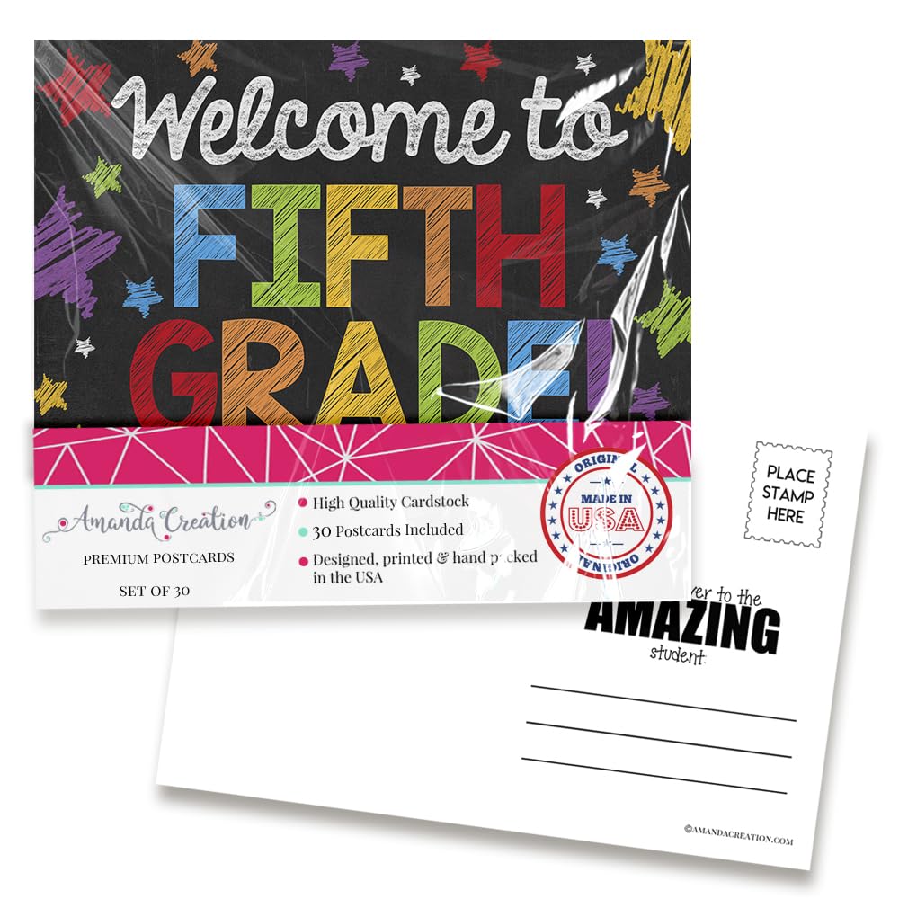 Welcome To 5th Grade Colorful Chalkboard Themed Blank Postcards For Teachers To Send To Students, 4"x6" Fill In Notecards by AmandaCreation (30)