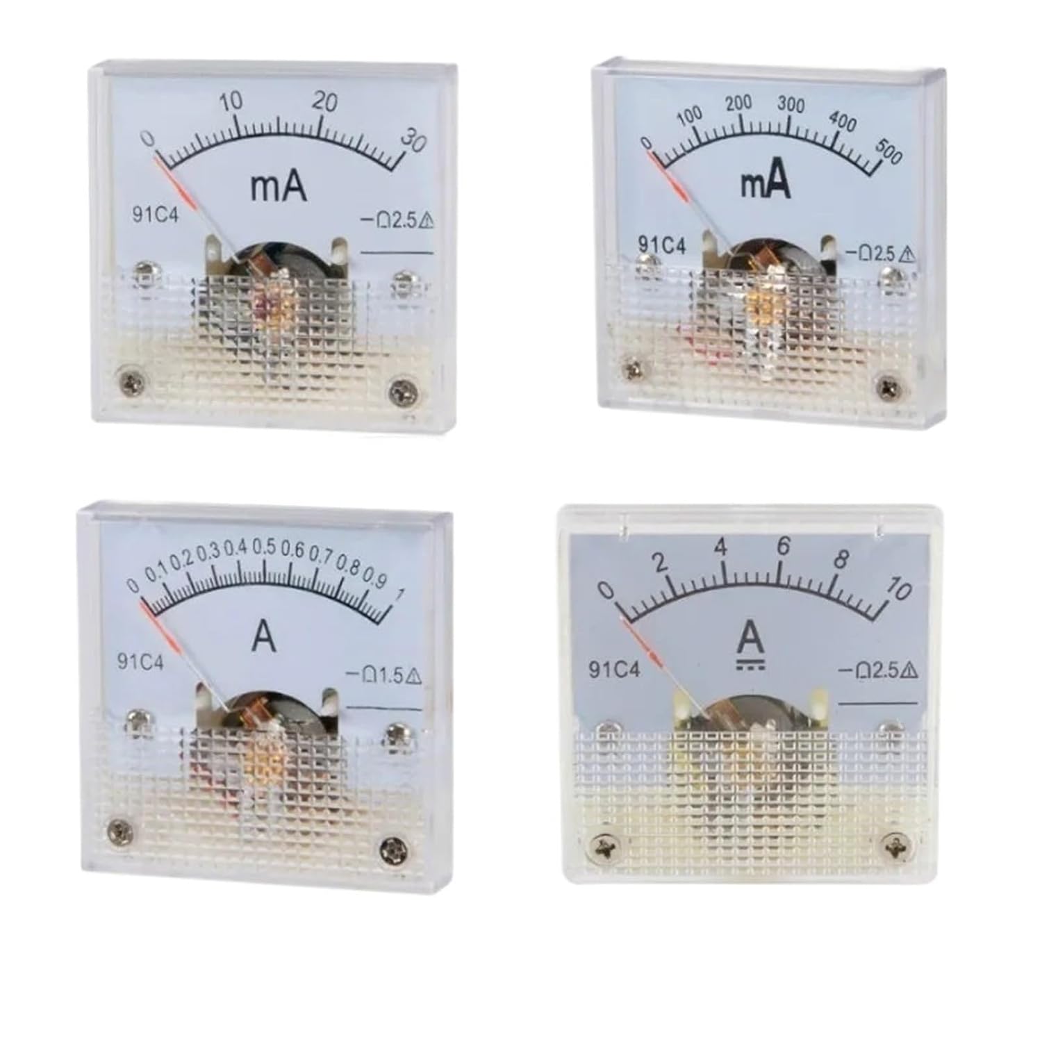 91C4-A Analog Current Panel Meter DC 50mA 1A 2A 3A 5A 10A 500mA 30mA Ammeter 1 Pcs(0-1A)