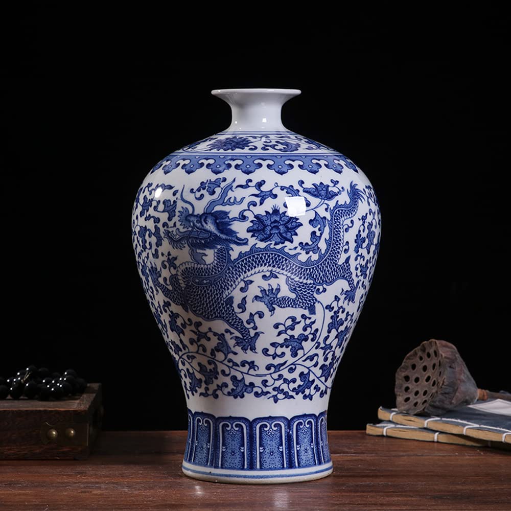 青白磁の装飾花瓶 Amazon.co.jp: 中国の青と白の磁器の花の花瓶、10インチ