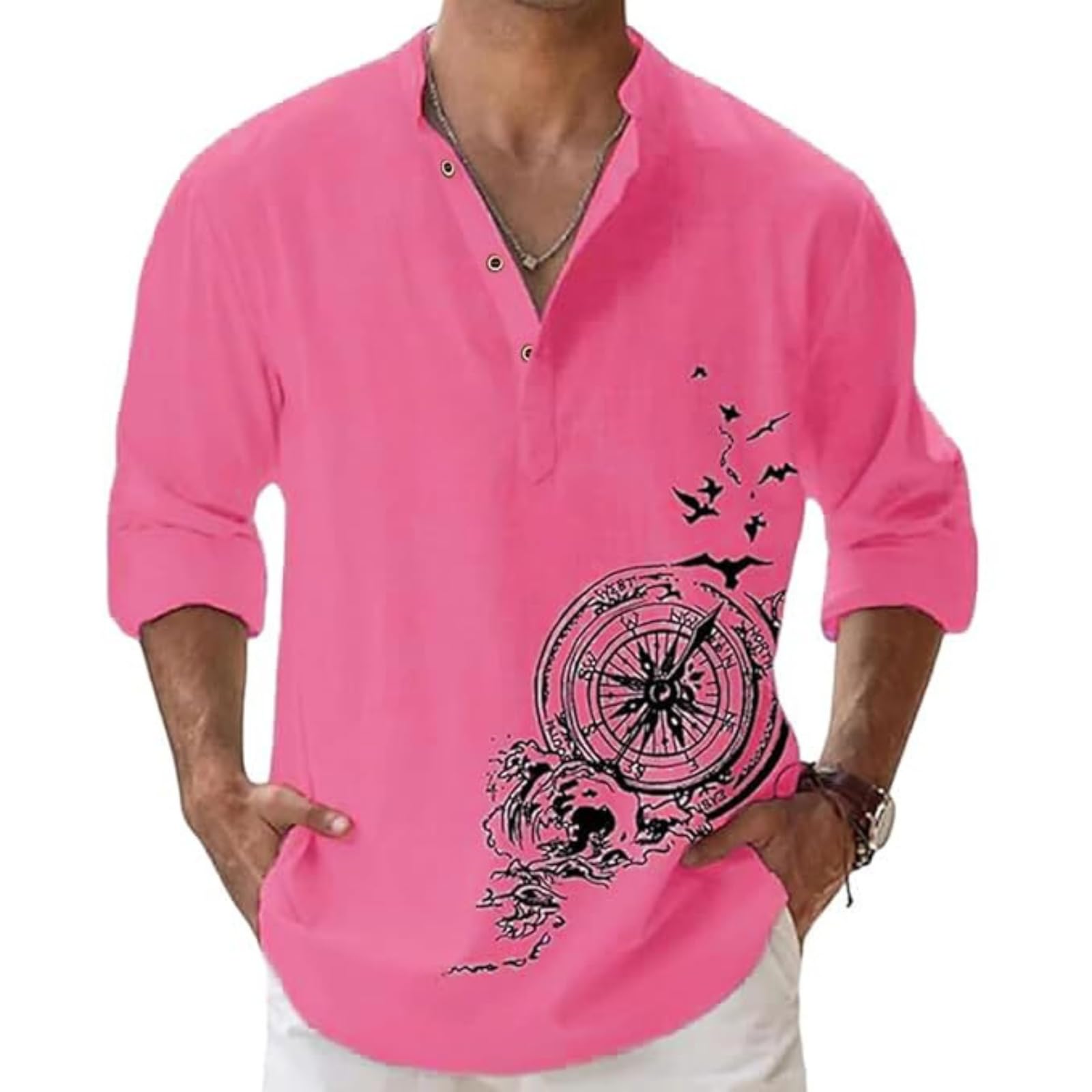 Men's Cotton Blend Long Sleeve Casual Short Kurta