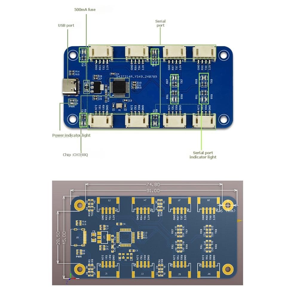 Modulo Seriali USB A 8CH Ttl con Interfaccia Type-C Alta velocità Chip CH348 Modulo di Espansione Porta Seriale