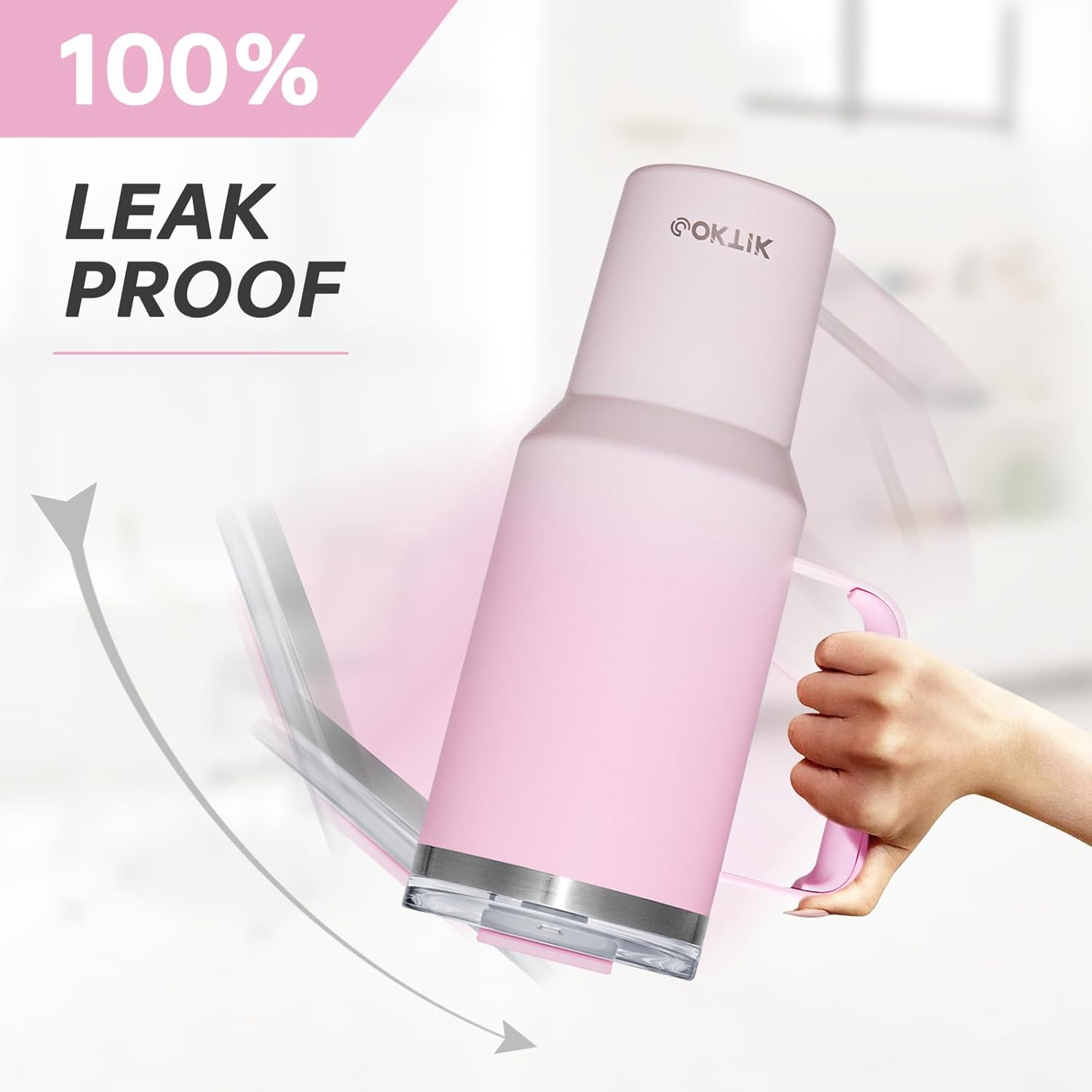 COKTIK 40 oz Tumbler With Handle and Straw, Insulated Tumbler With Leakproof Lids, Stainless Steel|BPA-Free, Cold for 24 H (Sakura) - Image 3