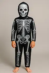 Fantasia Infantil Esqueleto Caveira Criança Halloween Unissex Roupa Mascara Luxo