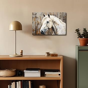 Amazon.co.jp: CXHOSTENT白馬の絵スタリオンウォールアート素朴