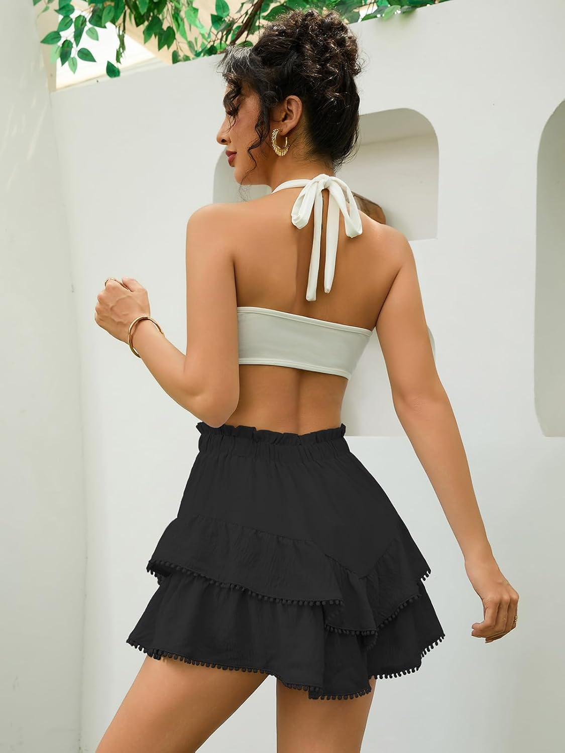 Flowy Shorts for Women Casual Boho Skorts Floral Ruffle Tiered High Waist Flared Mini Skirts Tennis Golf Shorts - Image 3