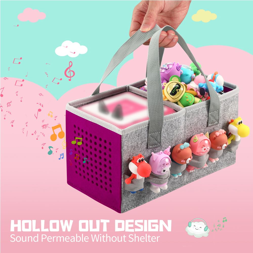 Seracle Carrying Case Travel Felt Bag Compatible with Toniebox Starter Set and Tonies Figurine (Gray+Purple)