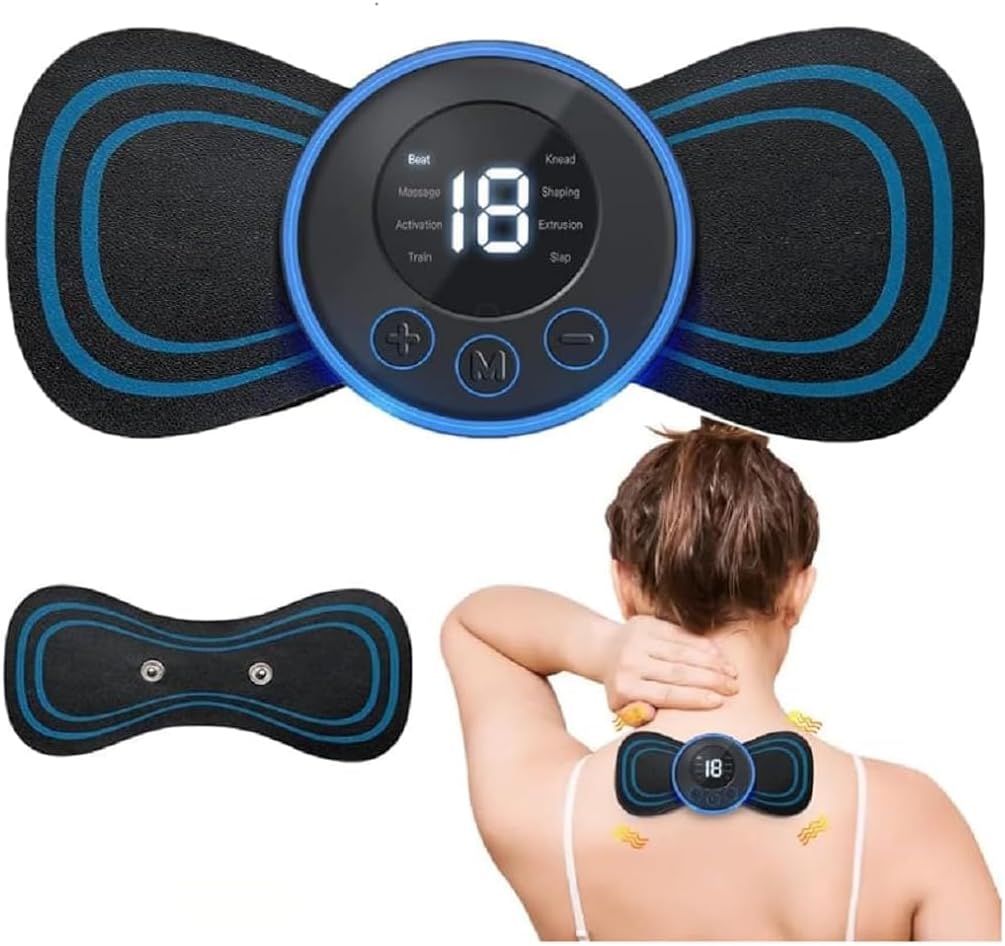 Portable Mini Body Massager Patch, 8 Modes Rechargeable Massager for Pain Relief in Neck, Back, Waist, Arms & Legs, Compact Design