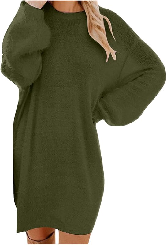 Générique Robe Pull Femme Hiver Chic Et Elegant Robe Manche Longue Hiver Femme Grande Taille Robes Longues Femmes Sexy Chaude Dress Oversize Jupe Col Rond Couleur Unie